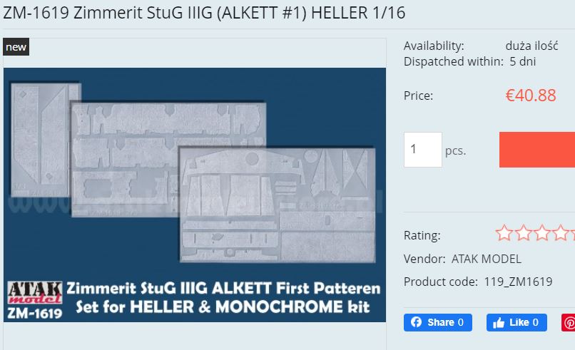 Atak Model - Zimmerit for 1/16 Stug III Alkett