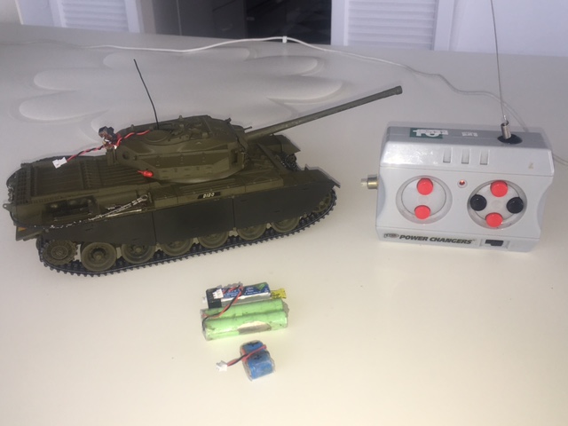 2 cell (2.2v( for scale speed, 1s (3.3-4.2) for battle speed! On\Off switch and battery can be run on the inside of the tank as well as outside. I do not leave batteries inside of my Tanks when not in use so you will see them on the outside of my models most times unless I am doing a video or such.