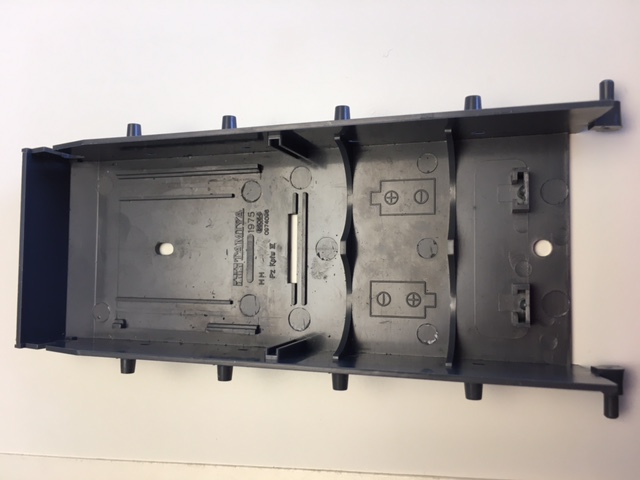 Here is the pan chassis of the Panzer IV with molded gearbox\motor plate or gearbox mount. The hole is for the GB mounting screw which is the GB mounting screw. There are 2 types of mounting rails, Outermost rails are for twin motor GB, the Inner rails are for single motor gearbox. So this chassis will accept a &quot;motorized&quot; single motor GB or a Remote Control dual motor GB. So this is a Type 2 chassis, ideal for Radio Remote Control conversion. The date made says 1975
