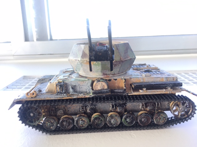 Here it is, well used FLAKPANZER VI that has somehow survived in my collection of model tanks since 1978! This model has been through a lot over the years and is missing a few parts and some chunks of the upper Hull. It was damaged in a &quot;Fire Cracker (FC)&quot; war of 1979 lol...None of the crew are available for comment..I fear they may have been victims of a MASSACRE in the 1979 FC WARS!