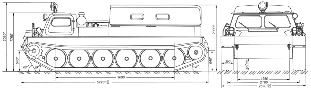 Рис. 1.1. Габаритные размеры снегоболотохода ГАЗ-34039.jpg