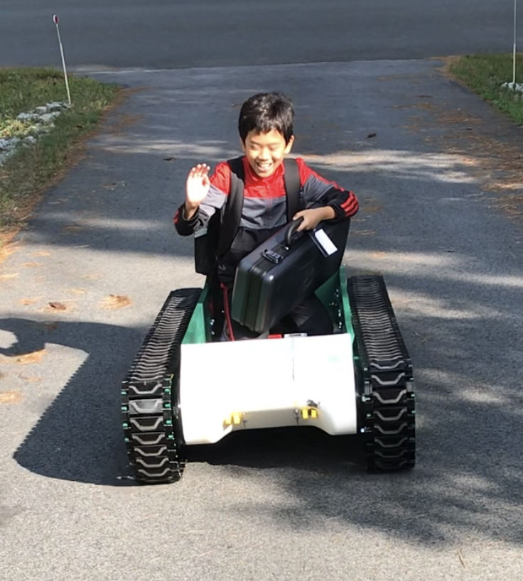 Pick up my son with his own Sherman tank after school