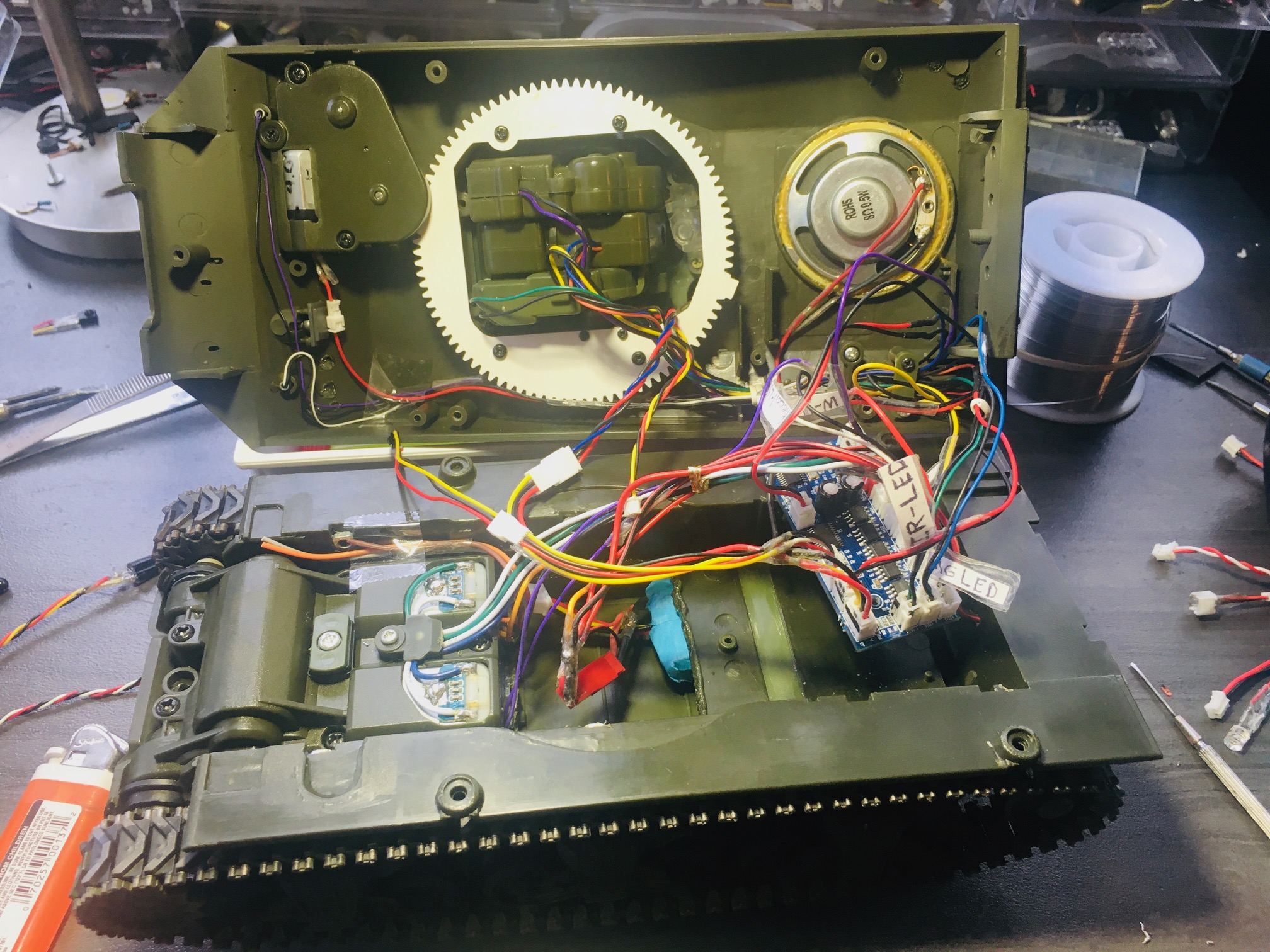 2s IR &quot;Blue circuit board&quot; added. Will allow gun recoil function with the new 2s circuit board, The tank commander lost his arm somewhere in the upgrade.