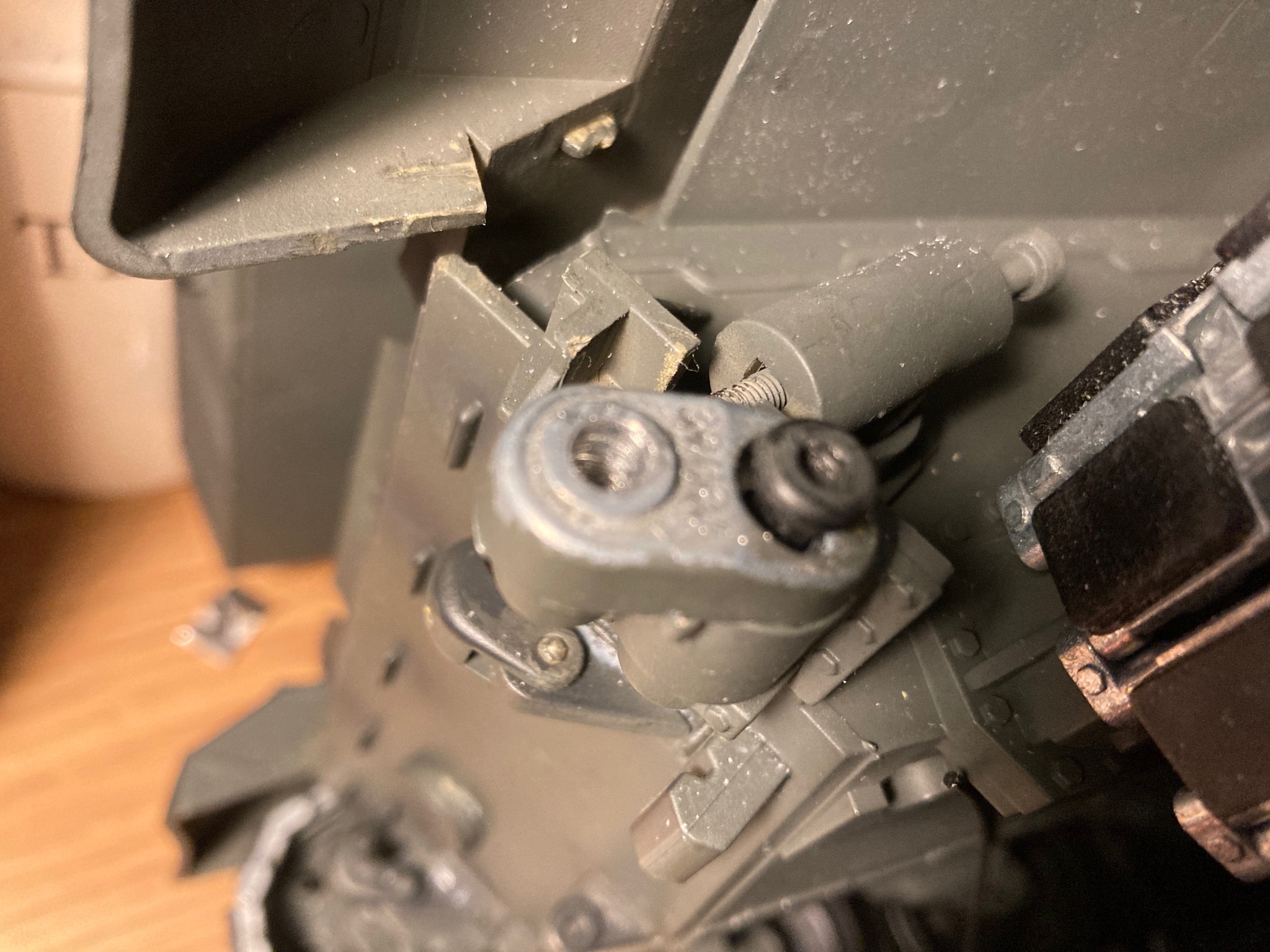 The replacement part needs to fit and pivot like this.
