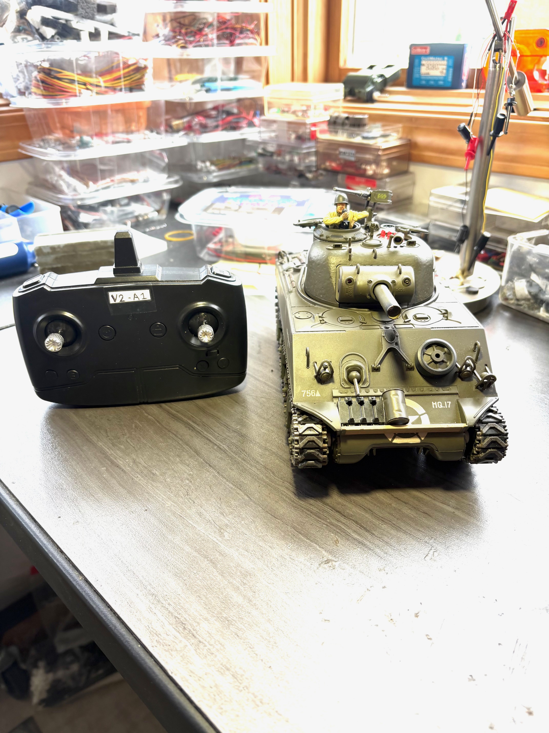 Vs Tank M4A3 Sherman converted to HL 2.4g RX-24 -V4 receiver. Next upgrade will be getting the main gun recoil to work. with the RX-24-V4 receiver.