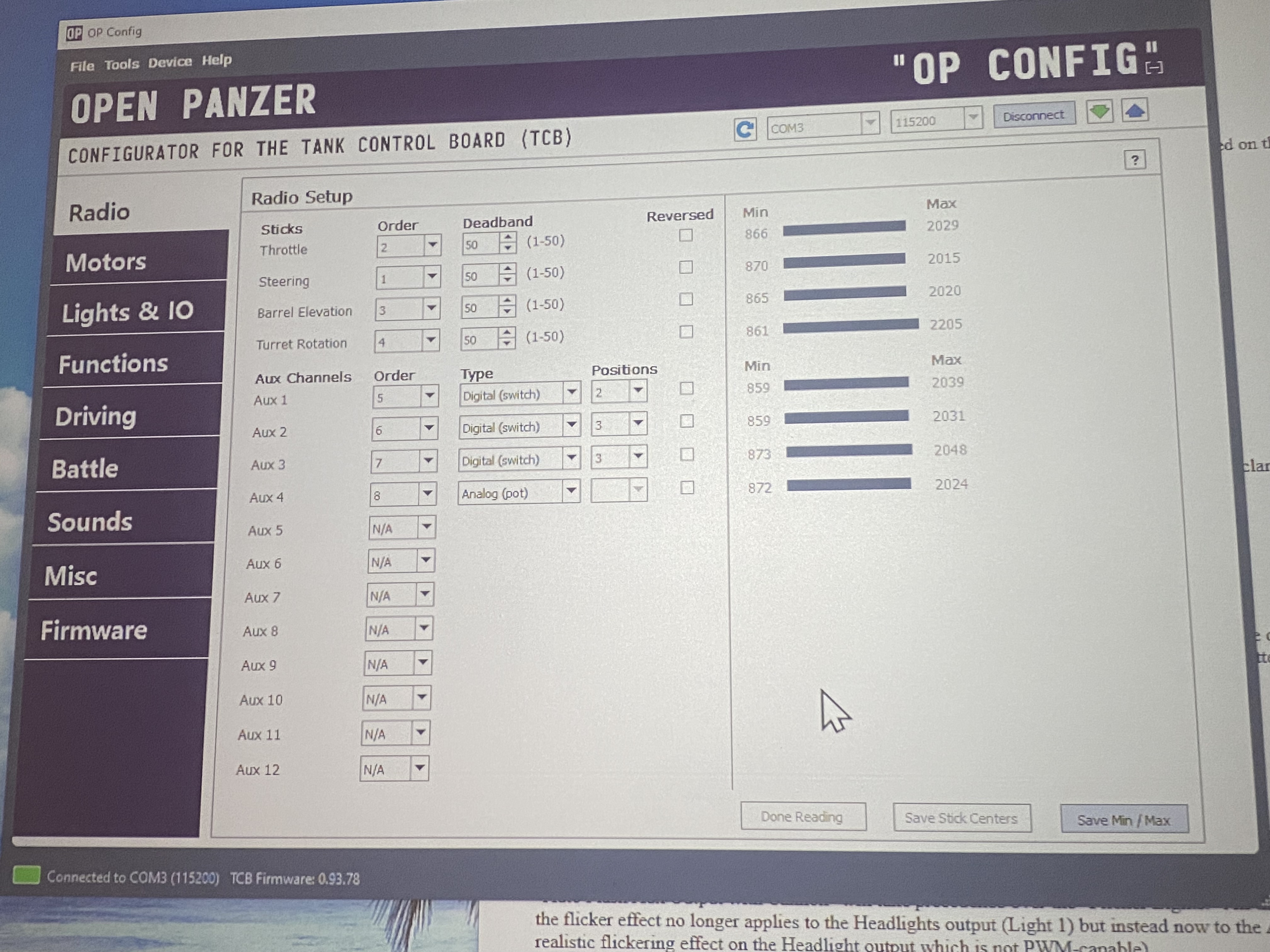 Radio Min/Max Settings