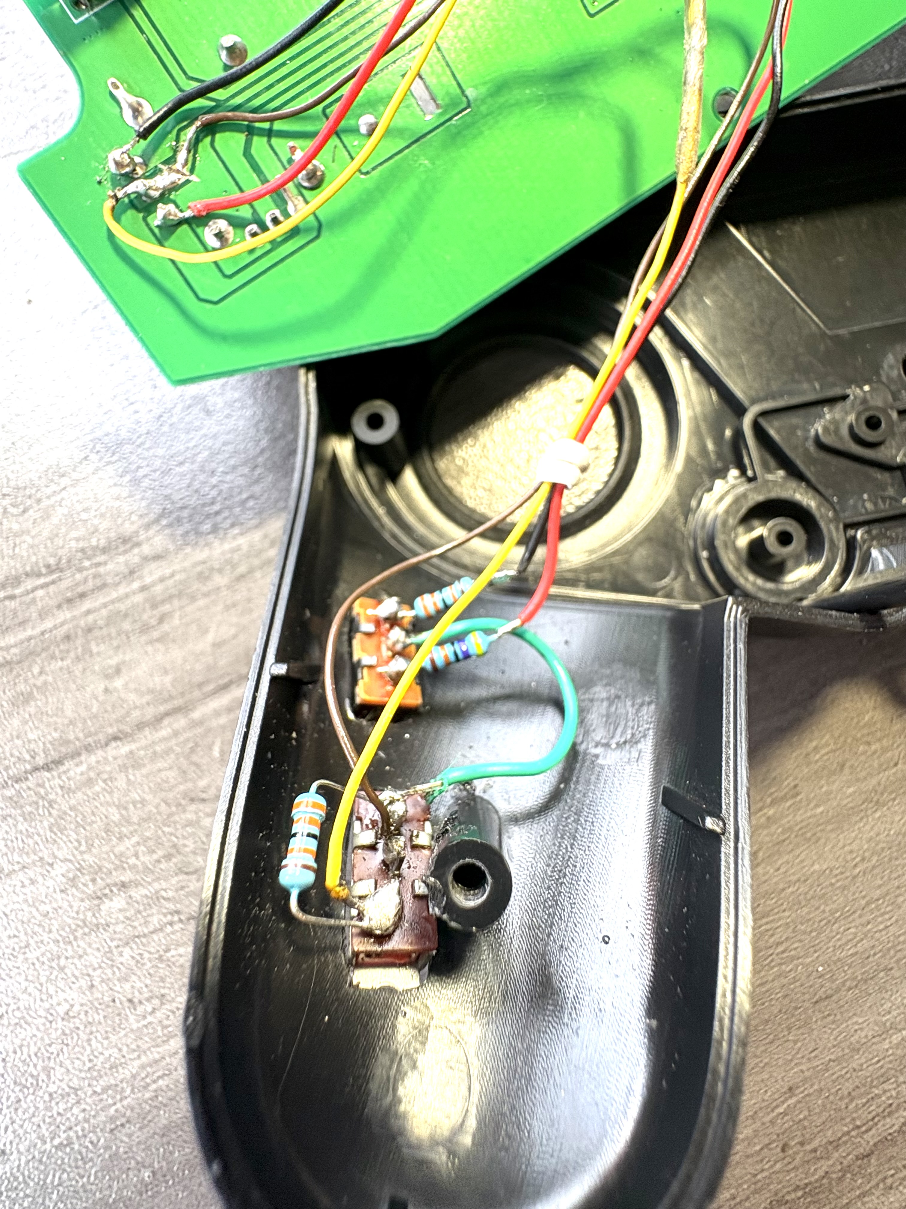 Circuit board wiring to switches.