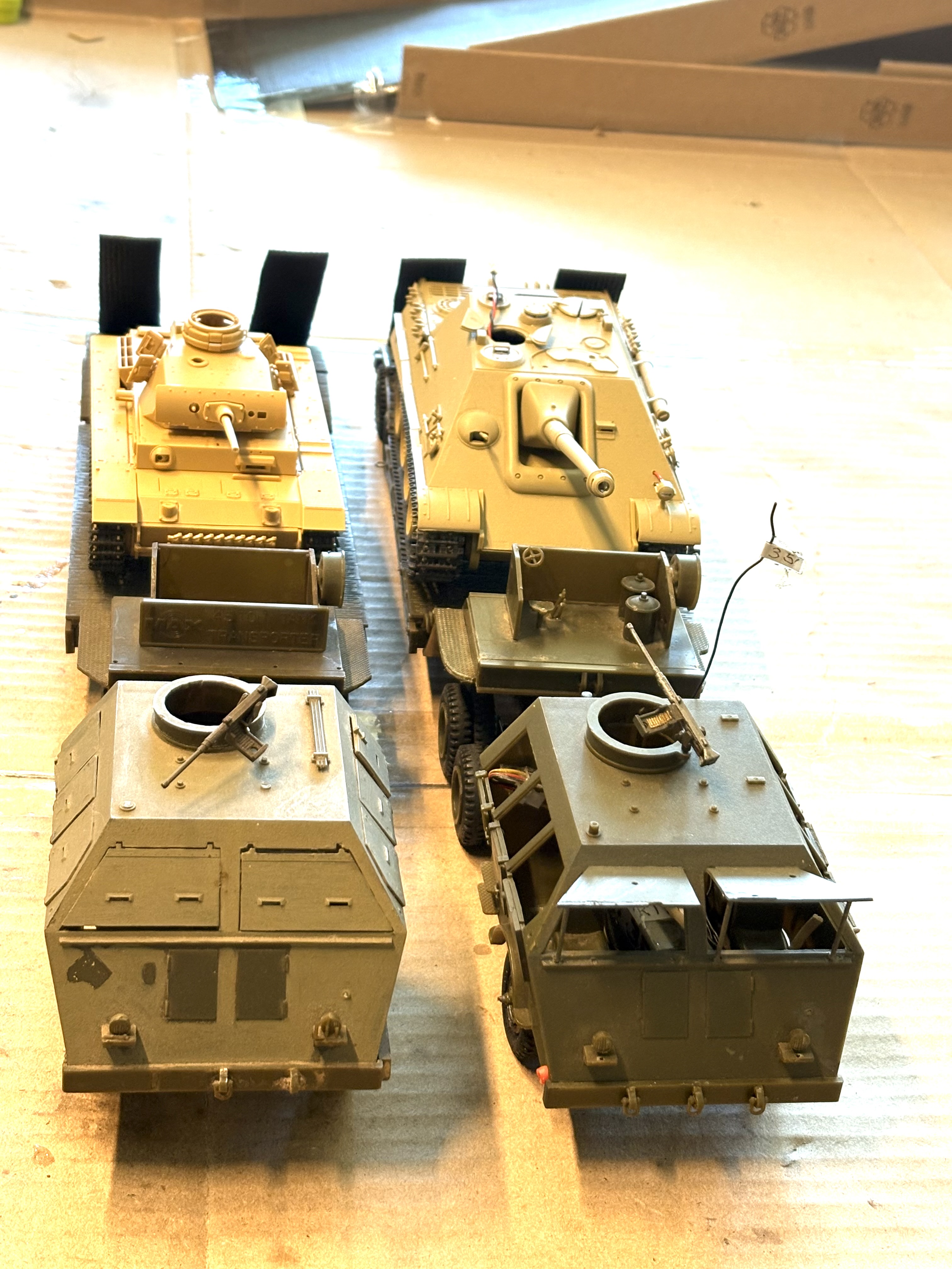The one on the left has had its original gearbox converted to 4WD and is 48 years ago built. The one on the right was bought used off ebay 2017 and retains more of its original parts. It was in original condition as a switchable on\off motorized model that did not work and was poorly constructed. I rebuilt it in 2017 back to original condition and played with it a short while that way but soon converted it to R\C using retired model aircraft radio gear. Works so well that I left it that way.