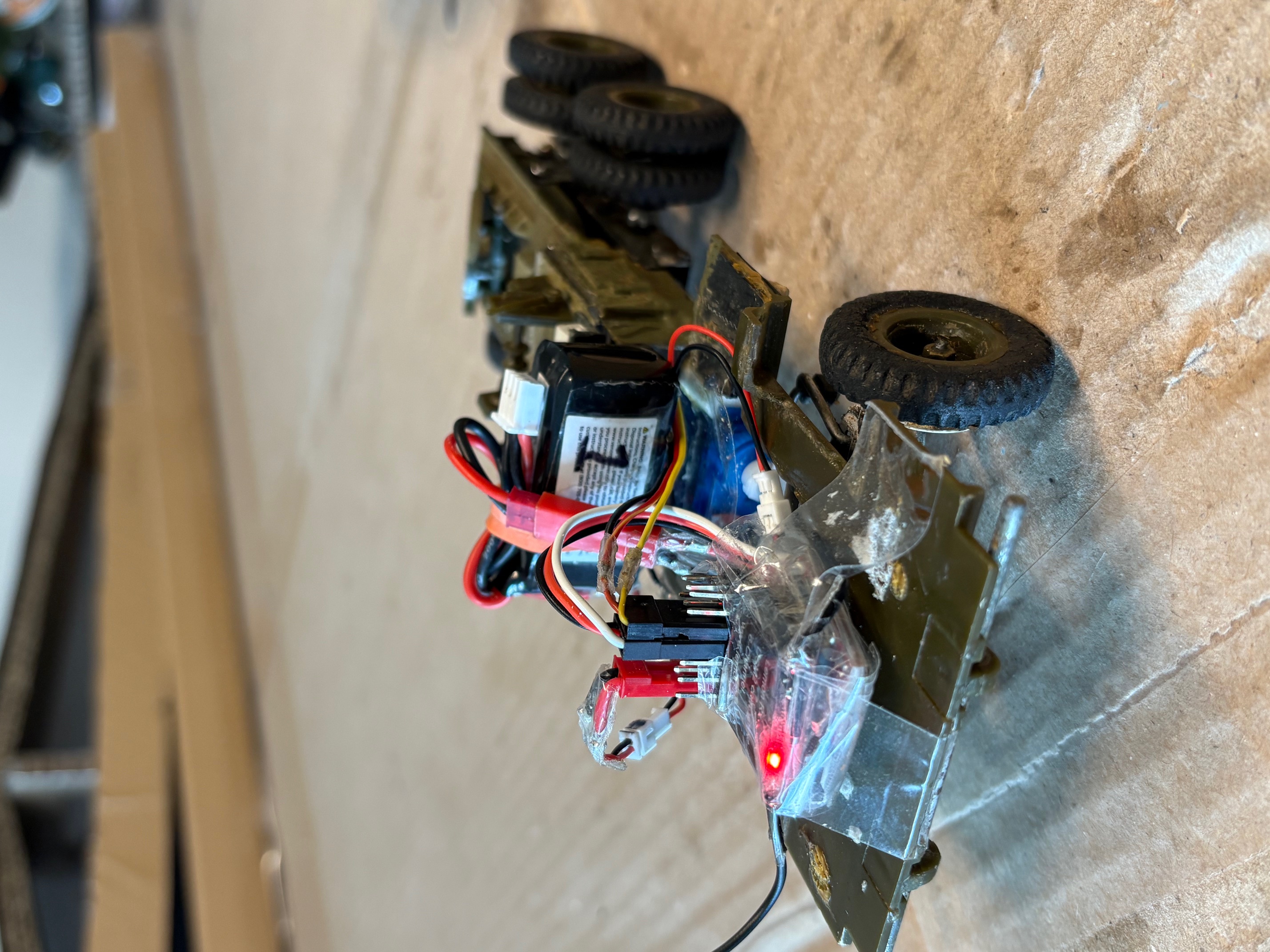 This chassis could be used for a 10 wheeled military cargo truck. Shown here with a 350 mAh 2s lipo.