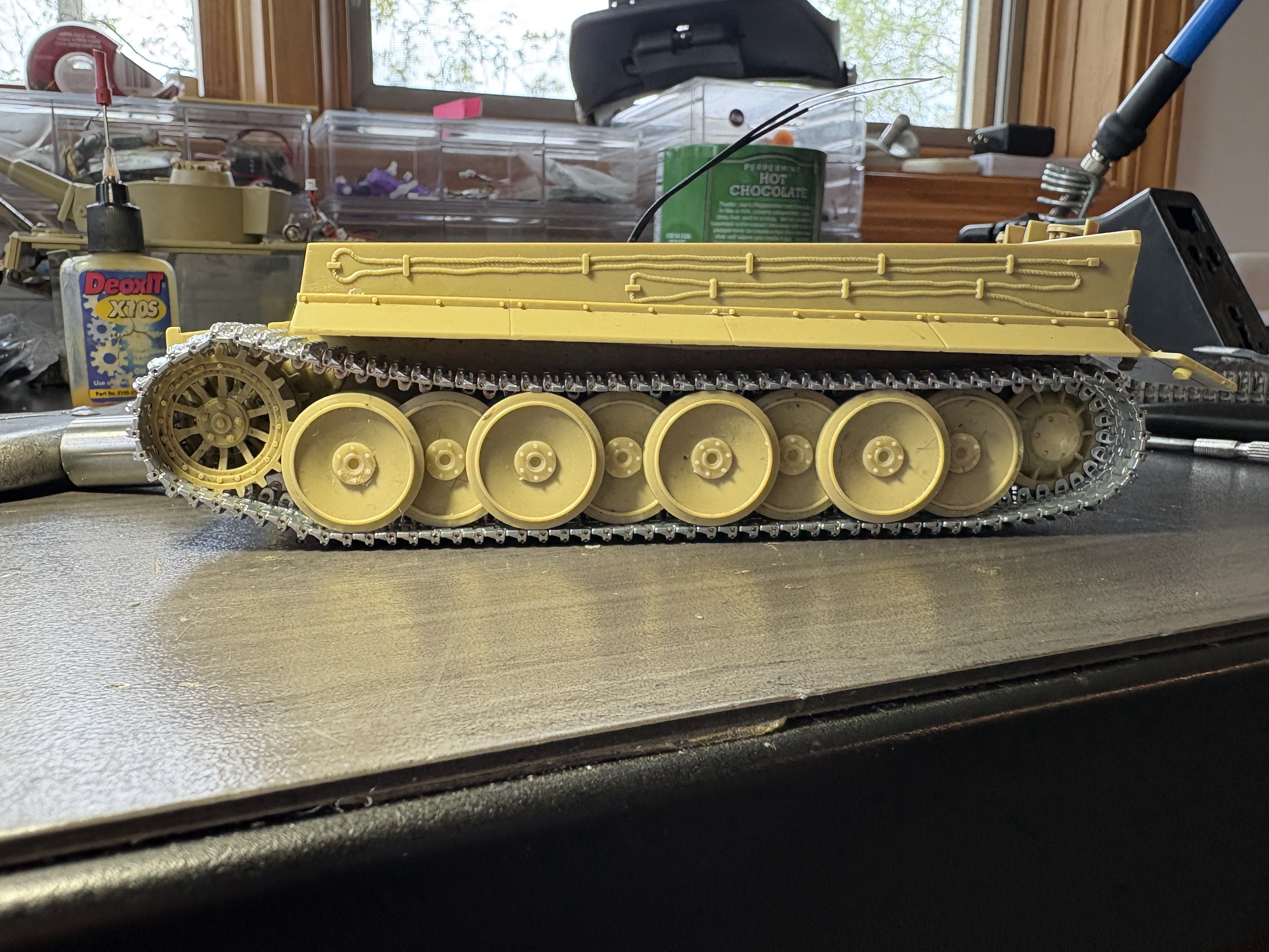 You can see the track start to lift once it is past the top of the sprocket