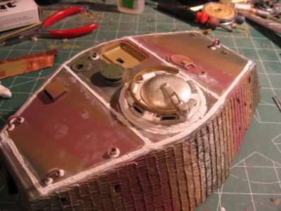 many weld seems. Cuppola has three or four weld bands like original  PITA..but came out OK. I have not decided on the smaller welds like the periscopes..etc..  Milliput for welds.