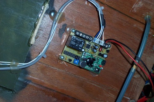 Board mounted upside down on the underside of the access hatch. JST connector furnishes power to the unit.