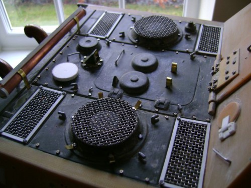 The rear deck after its first round of detailing. Ba nuts used after removing moulded &quot;lumps&quot;. The barrel cleaning tube is a prototype and not the right size yet.