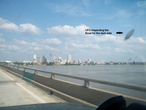 Mississippi River and Memphis Tn. the bluff city now flooded and ruining the Memphis in May Music festival.