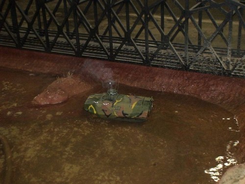 New smoker working in the pond at Danville AAF Tank Museum battlefield.
