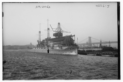 USS Arizona as completed 1919 fitting out dock in New York.