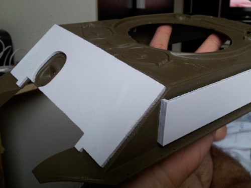 Adding extra armor to Tamiya upper hull.