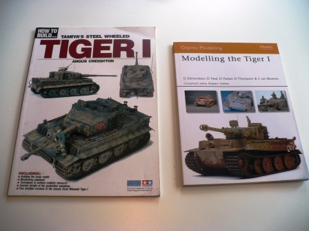 Tamiya's Steel Wheeled Tiger 1 by Angus Creighton on left, Osprey's Modelling the Tiger 1 on right.jpg