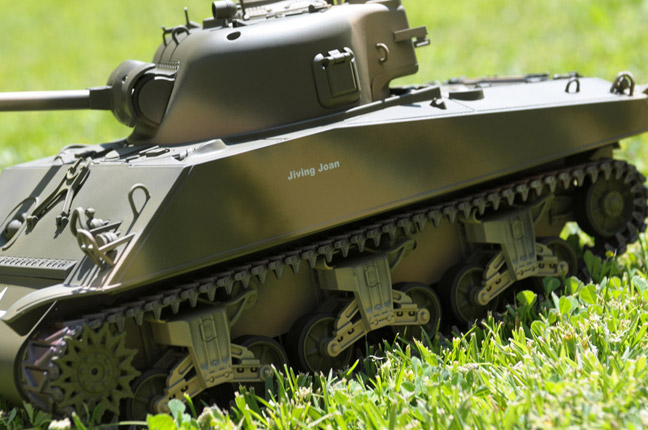 Good runner. Basic HL Sherman with plastic tracks which work good on grass.