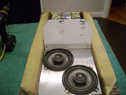 speaker plate lowered and the beginings of a control panel which will be acessed by the crew hatch