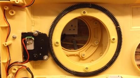 HL turret rings expanded to fit HMAF turret ring. An HL rotation unit is fitted by cutting out the inside of the rear storage bin.
