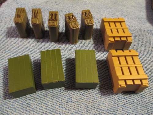 Painted Ration Crates, Parts Crates and Fuel and Water Jerry Cans