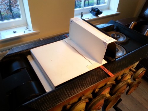 I decided to add a cover to hide all the wiring etc coming out of the rear of the control panel. It would also add strength to both the control panel and the new deck plate. You see the cereal packet template taking shape.