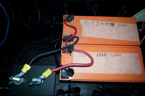 Batteries in position and distribution points. Now I can make a start on the rewire.