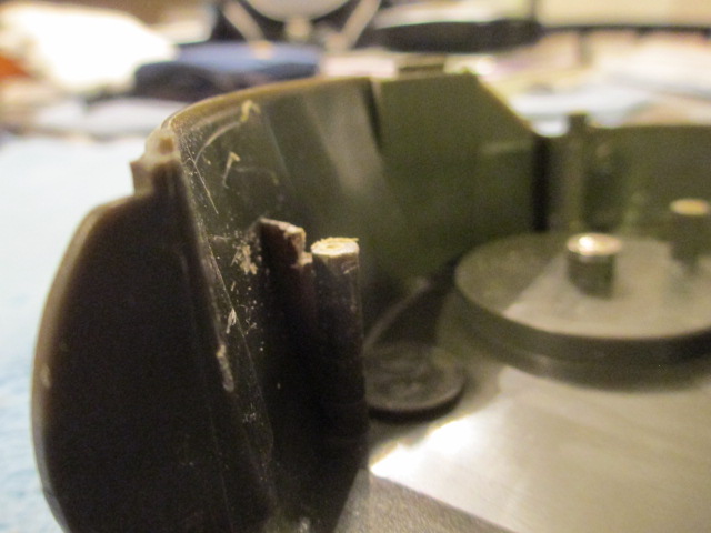 The other side of the turret  mounting posts showing the corresponding quarter inch height removal.
