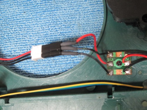 A good shot of the orientation of the wires to plug from the mini board on the upper hull