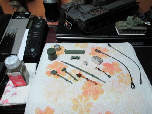 Tools and detail parts awaiting paint