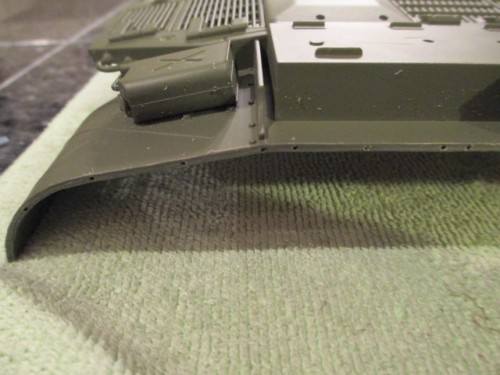 Closeup of the drilled attachment holes for the shields.