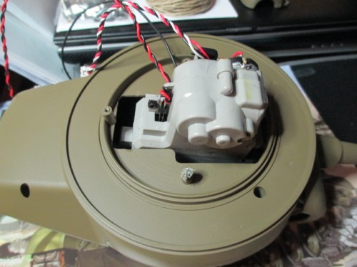 The replacement air soft turret.  Note the broken screw I found in one scarred mount.  I think I can get that out without destroying the tower.