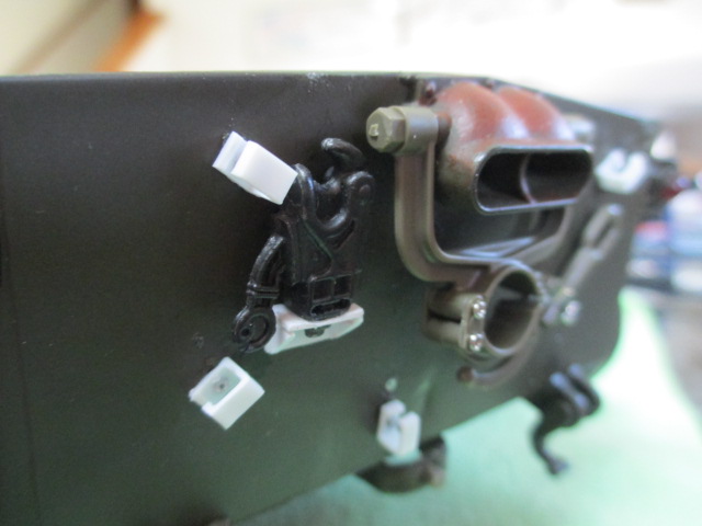 Made a hull mount for the tow hook out of plastic card and drilled and pinned everything back to the hull.