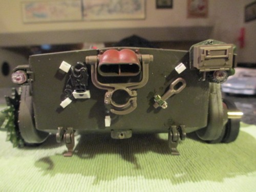 Rear hull bulkhead detail is completed. The cable will be mounted separately.   Next up is mounting the new idlers and suspension arms.