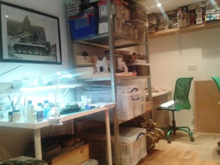And here is the Boy Zone - a desk each with SU 152 and Sherman Firefly on the go.jpg