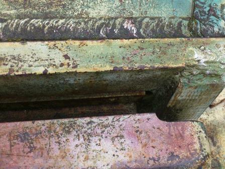 Close up of the reinforcing strip behind the upper gun mantlet on the Vimoutiers Tiger - also showing thickness of the front of the turret wall.jpg