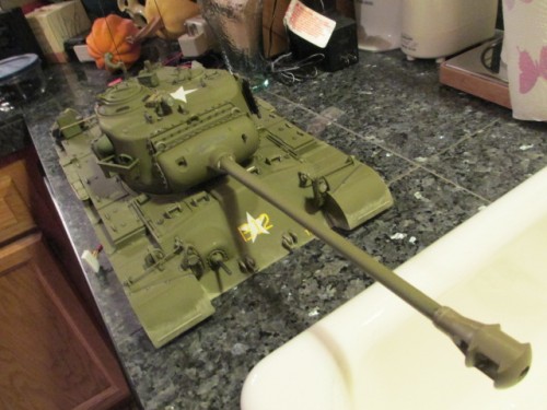 Replaced the broken muzzle brake with a new Tamiya version.   B-12 is up and running again.