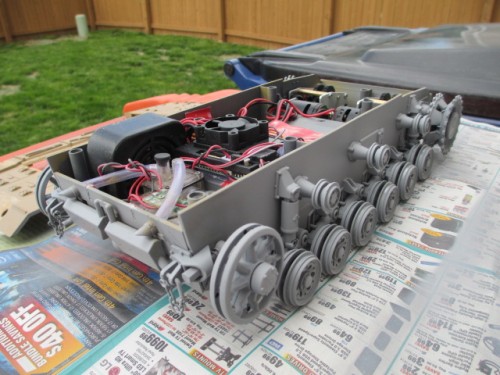 Lower hull primered and ready for sanding then a final two coats of Panzer Grau