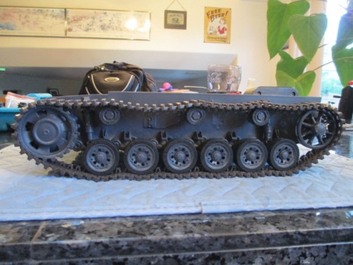 The StuG has gained a few pounds with all of this metal.  It looks amazing in motion with a very active suspension.