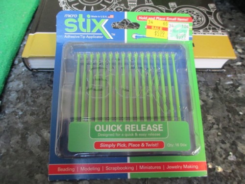 Stix are little sticky tip handles that aid in tiny parts placement.  Just place, let the glue set then rotate the Stix and it releases.