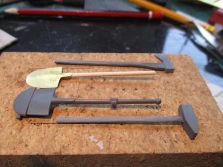 The Tamiya tools were stripped of their moulded fasteners except for the spade which I replaced altogether.jpg