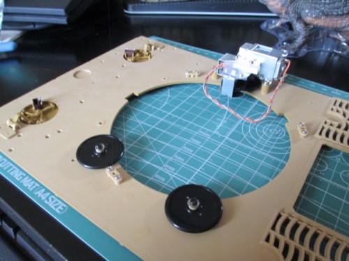 Underside showing the mounts and the gearbox and motor for turret rotation
