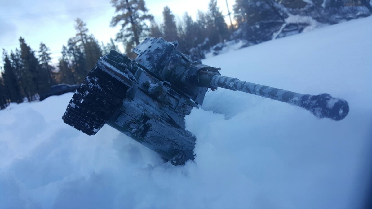 The tank got stuck in the snow, the snow was really soft and deep.