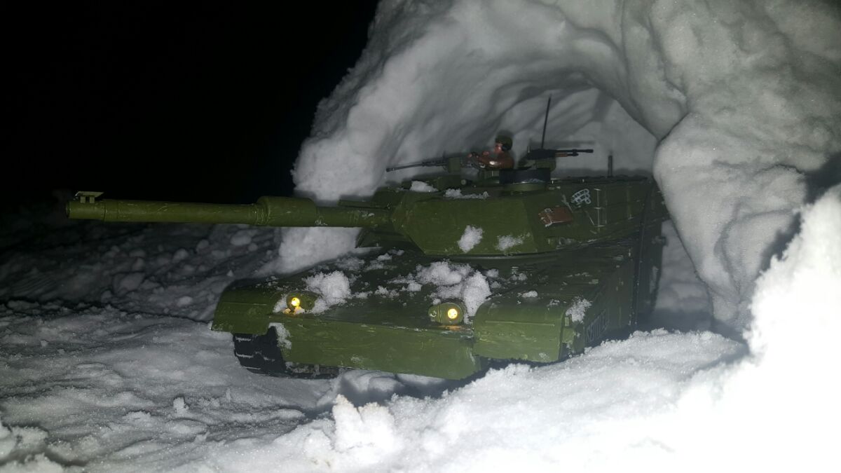 In a little igloo made of snow that i found