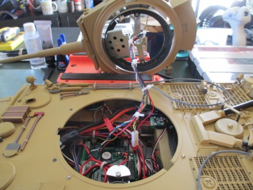 Final wiring for the column of wires leading to the turret motors and mg