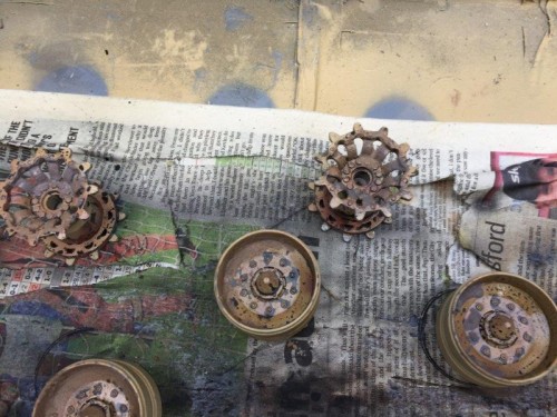 Wheels after applying varnish - look a bit shiny!