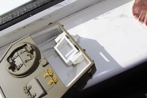 Mantlet support pivots fitted..