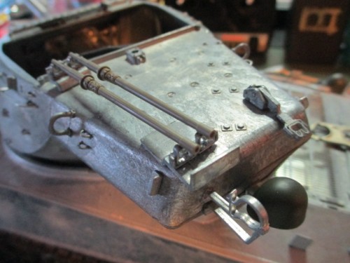 the rear turret barrel stowage rack as detail.