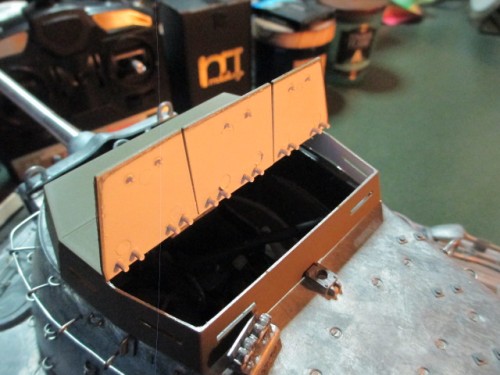 Interior of the armor casemate sprayed in M.M.s Flat White.  I took some liberty here as to the color of the interior.  Could have been bare steel for all the pics show.